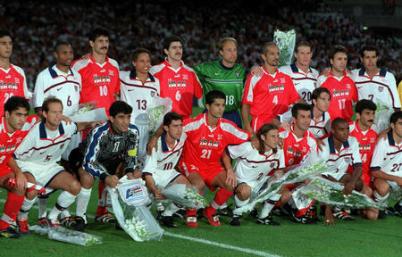 Lyon, June 21st, 1998 - American and Iranian players pose before their historic game at the 1998 World Cup in France, which Iran went on to win 2-1