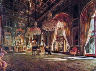 Qajarid era painting, Iran - Nasereddin Shah in the mirror hall. Image credit iranreview.org