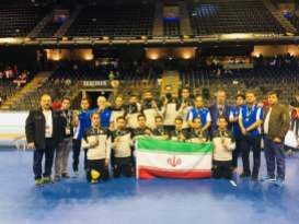 Iranian team holding their bronze medals at the 2018 Men's Indoor Hockey World Cup in Berlin, Germany. Photo source: asiahockey.org