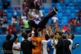 Iranian players celebrate their victory by throwing head coach Carlos Queiroz in the air after their match against Morocco in St. Petersburg Stadium, Russia (photo credit Mohammadreza Abbasi, MEHR)