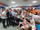 Iranian players celebrating their victory in the locker room after their match against Morocco in St. Petersburg Stadium, Russia (photo credit FIFAWorldCupIRN, twitter.com)